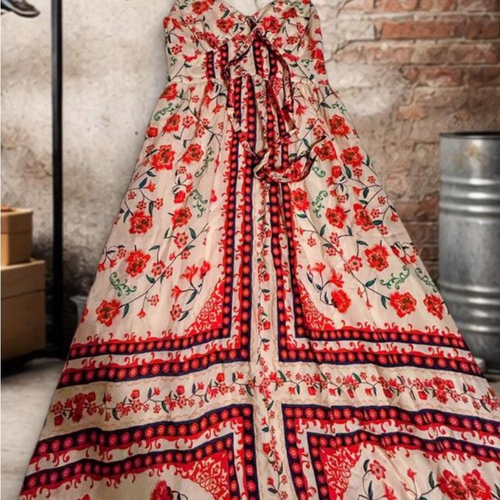 FARM Rio Cream Maxi Dress with Red Floral Motif - Picture 4 of 6